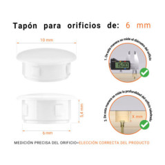 Tapón ciego de plástico Blanco para agujeros de 10x6 mm