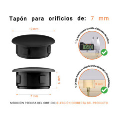 Tapón ciego de plástico Negro para agujeros de 10x7 mm