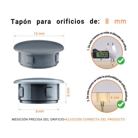 Tapón de cobertura para agujeros de taladro 13x8 mm Antracita 50 piezas Tapón ciego de plástico Antracita para agujeros de 13x8 mm