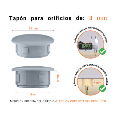 Tapón ciego de plástico Gris para agujeros de 13x8 mm