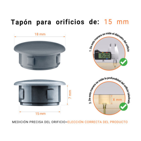 Tapón de cobertura para agujeros de taladro 18x15 mm Antracita 50 piezas Tapón ciego de plástico Antracita para agujeros de 18x15 mm