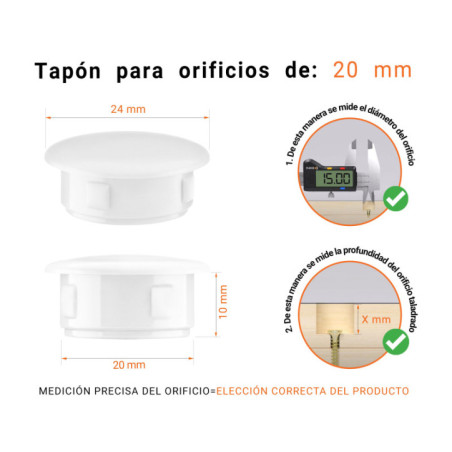Tapón de cobertura para agujeros de taladro 24x20 mm Blanco 50 piezas Tapón ciego de plástico Blanco para agujeros de 24x20 mm