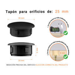 Tapón ciego de plástico Negro para agujeros de 30x25 mm