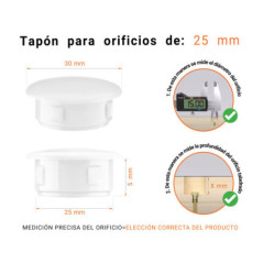 Tapón ciego de plástico Blanco para agujeros de 30x25 mm