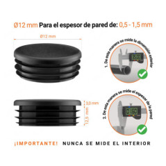 Tapones redondos de plástico de 1/2" con dimensiones e instrucciones para su correcta medición