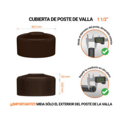 Tapa de poste redonda de 1 1/2" de diámetro exterior con dimensiones e instrucciones para su correcta medición