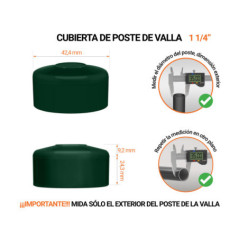 Tapa de poste redonda de 1 1/4" de diámetro exterior con dimensiones e instrucciones para su correcta medición