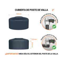 Tapa de poste redonda de 2" de diámetro exterior con dimensiones e instrucciones para su correcta medición