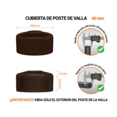 Tapa de poste redonda de 40 mm de diámetro exterior con dimensiones e instrucciones para su correcta medición