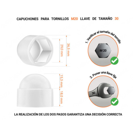 Tapones de tuerca M20 llave 30. Tapones de perno en color Blanco 10 piezas