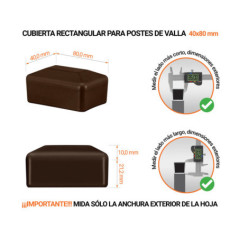 Tapa rectangular de plástico con un diámetro exterior de 80x40 mm con dimensiones e instrucciones para su correcta medición