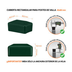 Tapa rectangular de plástico con un diámetro exterior de 80x40 mm con dimensiones e instrucciones para su correcta medición