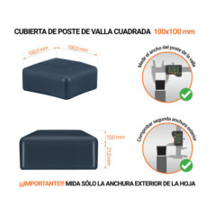 Tapones de plástico Antracita para postes de valla cuadrados. Tapa de plástico para postes de 100x100 mm. Tabla de dimensiones y guía para la correcta medición de la tapa del poste de la cerca.