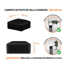 Tapones de plástico Negro para postes de valla cuadrados. Tapa de plástico para postes de 100x100 mm. Tabla de dimensiones y guía para la correcta medición de la tapa del poste de la cerca.