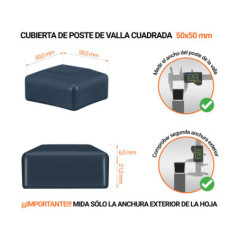 Tapones de plástico Antracita para postes de valla cuadrados. Tapa de plástico para postes de 50x50 mm. Tabla de dimensiones y guía para la correcta medición de la tapa del poste de la cerca.