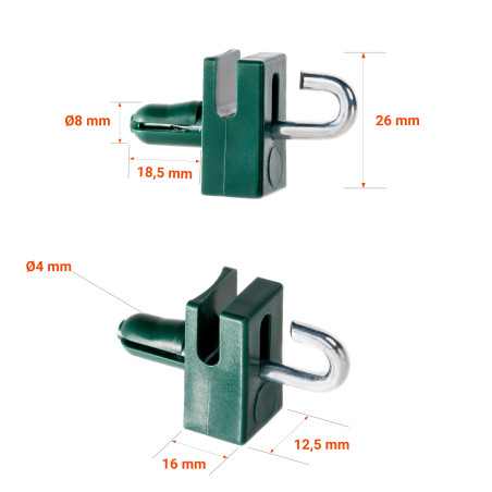 Soporte de plástico con clavo de gancho para tela metálica tensada Verde