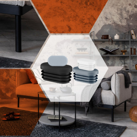 Tapones lamelares ovalados para tubos 40x20 mm gris 10 piezas Tapones ovalados en gris frente a interior moderno de salón - ejemplo de uso