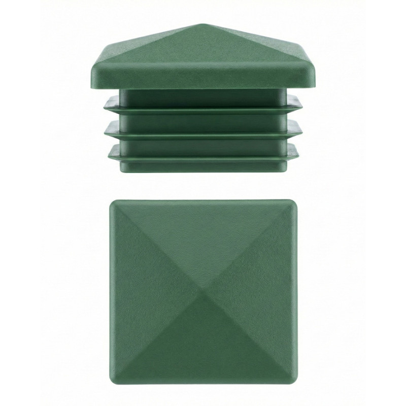 Tapón piramidal para tubos cuadrados de PE 80x80 Verde