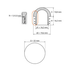 Tapón semiesférico para tubos redondos 22 mm Gris
