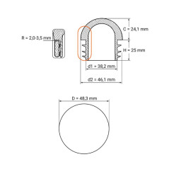 Tapón semiesférico para tubos redondos 48,3 mm Gris