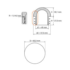 Tapón semiesférico para tubos redondos 60,3 mm Gris