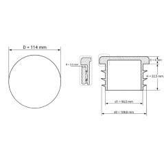 Tapón lamelar para tubo redondo con adhesivo reflectante 114 mm Negro
