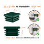 Tapones cuadrados para cajas de acero de 25x25 mm. Tapones cuadrados Verde, tapones de plástico, tapones de EMFA.