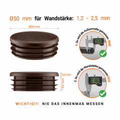 Tapón de plástico Marrón para tubo redondo de 50 mm. Tapones de plástico para tubos, insertos para tubos redondos, tapones de pl