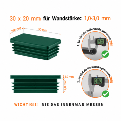 Tapones rectangulares para perfiles de acero 20x30 mm color Verde