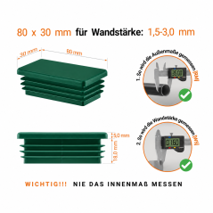 Tapones rectangulares para cajas de acero de 30x80 mm. Tapones rectangulares Verdes, tapones de plástico, tapones de EMFA.