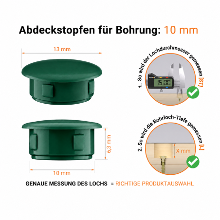 Tapón de plástico 13x10 mm Verde, ¡10 años de garantía!