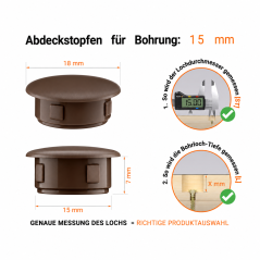 Tapón de cobertura para agujeros de taladro 18x15 mm Marrón