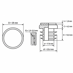 Tapón lamelar para tubo redondo con fieltro 25 mm contera para tubo 25 EMFA GmbH