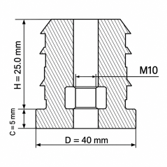 Tapón roscado para tubos redondos con inserto metálico 40 mm M10 Negro