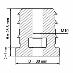 Tapón roscado para tubos redondos con inserto metálico 30 mm M10 Negro