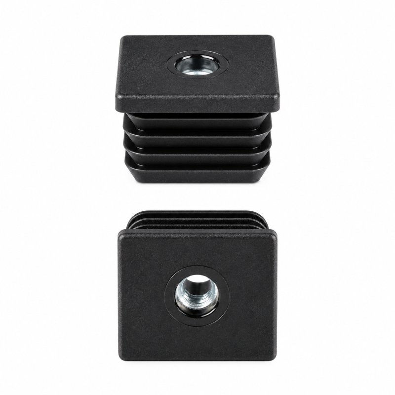 Tapón cuadrado con inserto metálico roscado 50x50 mm M10 Negro Tapón cuadrado con inserto metálico roscado 50x50 mm M10 Negro