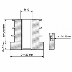 Inserto roscado para tubos redondos de PA 20 mm M10 Negro
