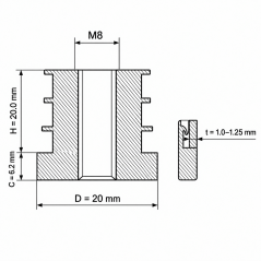 Inserto roscado para tubos redondos de PA 20 mm M8 Negro