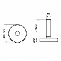 Pie regulable Ø30 M8x20 Negro