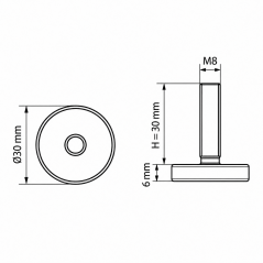 Pie regulable Ø30 M8x30 Negro