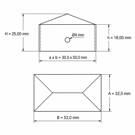 Tapón exterior rectangular de acero bruto 30x50 mm Plateado Tapón exterior rectangular de acero bruto 30x50 mm tapa EMFA GmbH