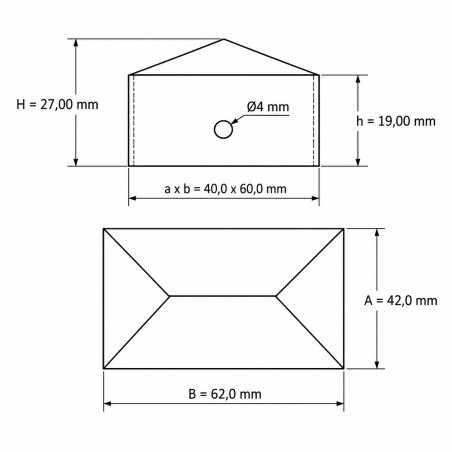 Tapón exterior rectangular de acero bruto 40x60 mm Plateado Tapón exterior rectangular de acero bruto 40x60 mm tapa EMFA GmbH