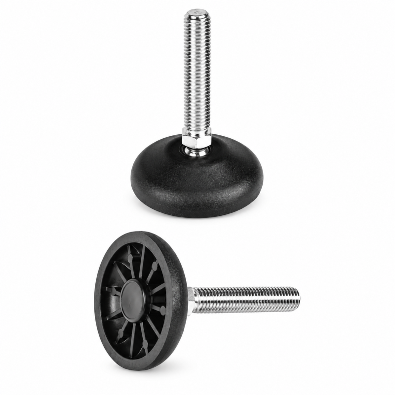 Pie nivelador articulado reforzado Ø60 M12x60 Negro