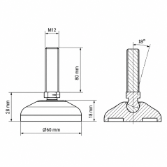 Pie nivelador articulado reforzado Ø60 M12x80 pata EMFA GmbH