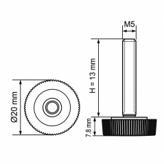 Pie regulable moleteado Ø20 M5x13 - FI20 Negro