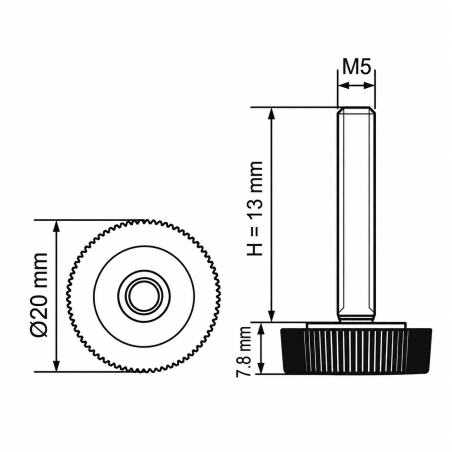 Pie regulable moleteado Ø20 M5x13 - FI20 Negro Pie regulable moleteado Ø20 M5x13 - FI20 nivelador EMFA GmbH