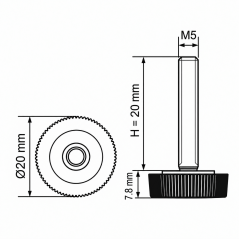 Pie regulable moleteado Ø20 M5x20 - FI20 Negro