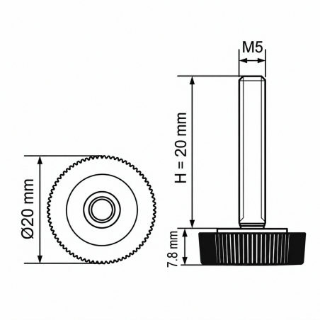 Pie regulable moleteado Ø20 M5x20 - FI20 Negro Pie regulable moleteado Ø20 M5x20 - FI20 nivelador EMFA GmbH