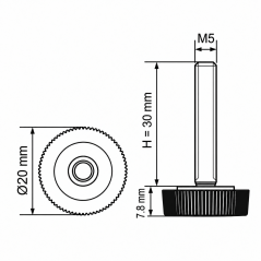 Pie regulable moleteado Ø20 M5x30 - FI20 Negro