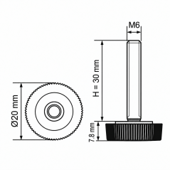 Pie regulable moleteado Ø20 M6x30 - FI20 Negro